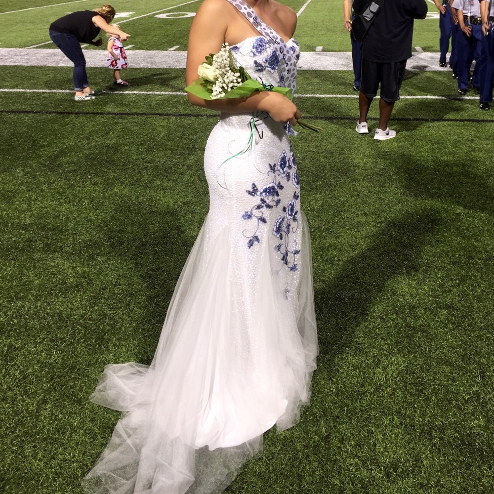White and Blue flower designer dress.